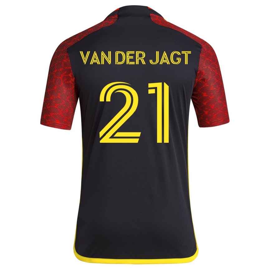 Kids Football Olivia Van Der Jagt #21 Red Black Away Jersey 2024/25 T-Shirt Uk