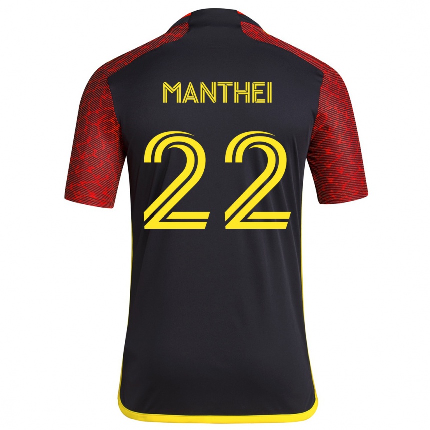 Kids Football Leahi Manthei #22 Red Black Away Jersey 2024/25 T-Shirt Uk