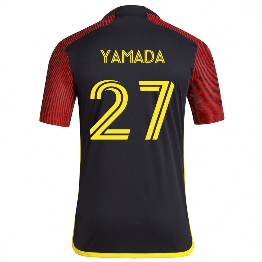 Kids Football Hikari Yamada #27 Red Black Away Jersey 2024/25 T-Shirt Uk