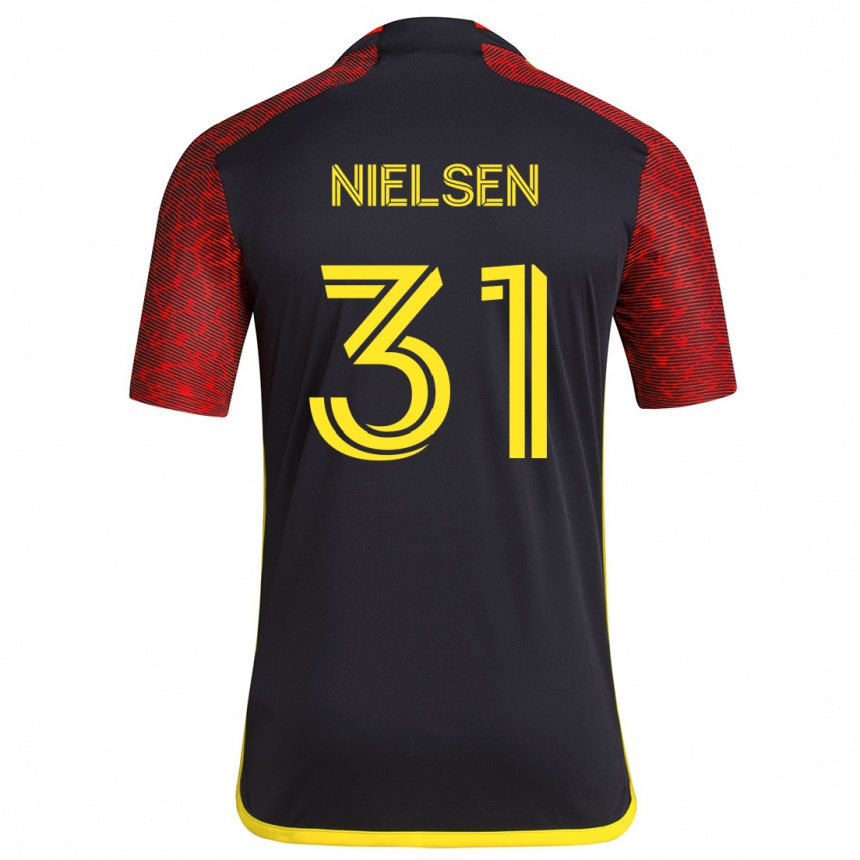 Kids Football Madeline Nielsen #31 Red Black Away Jersey 2024/25 T-Shirt Uk