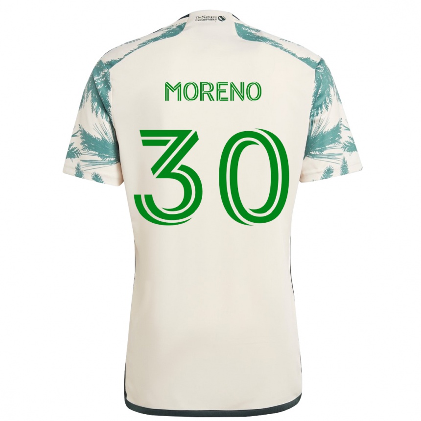 Kids Football Santiago Moreno #30 Beige Brown Away Jersey 2024/25 T-Shirt Uk