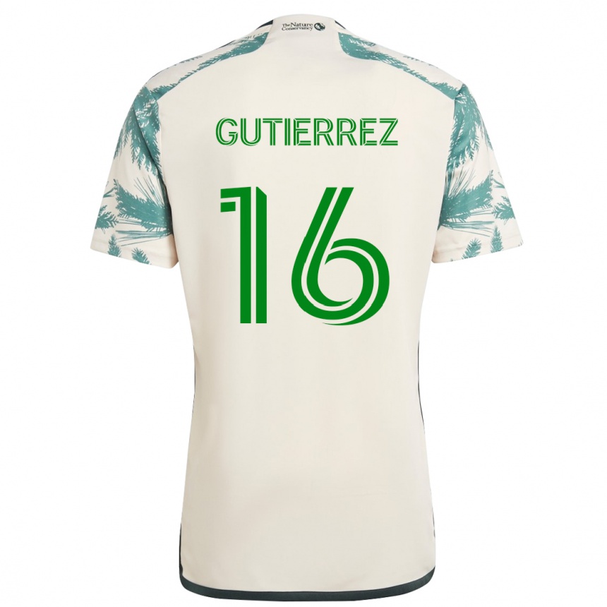 Kids Football Diego Gutiérrez #16 Beige Brown Away Jersey 2024/25 T-Shirt Uk