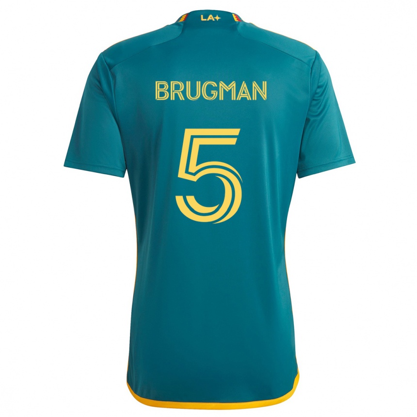 Kids Football Gastón Brugman #5 Green Yellow Away Jersey 2024/25 T-Shirt Uk