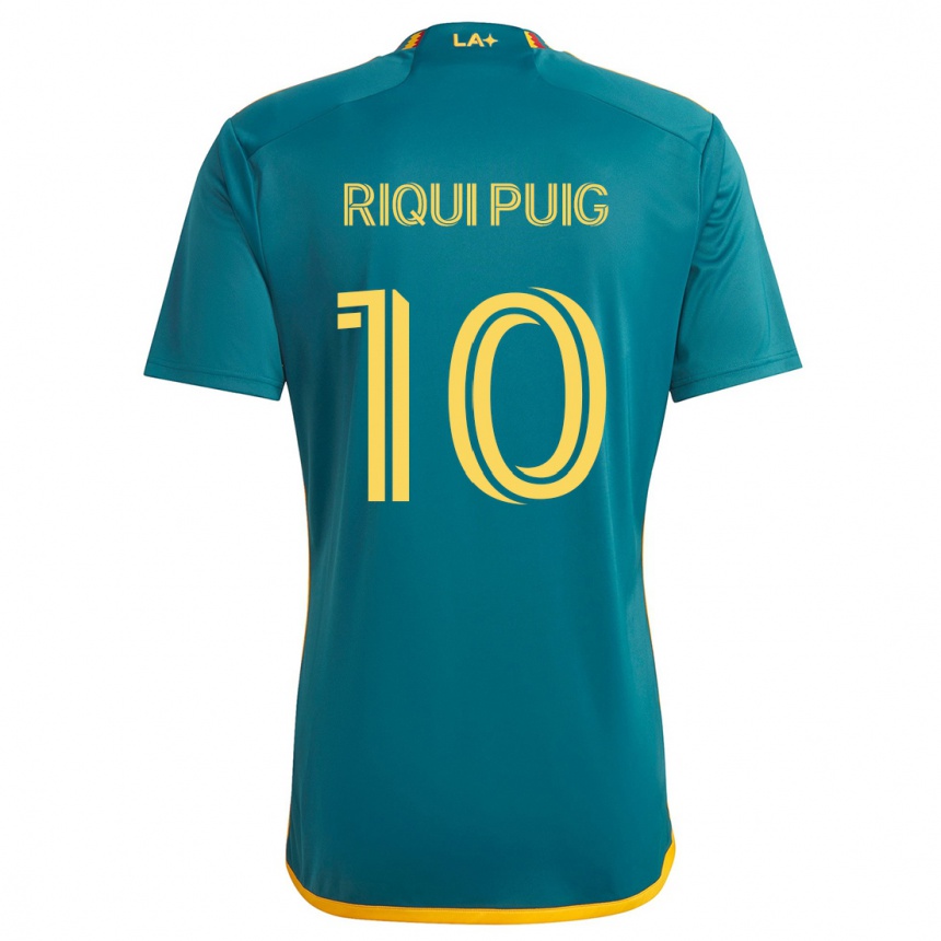 Kids Football Riqui Puig #10 Green Yellow Away Jersey 2024/25 T-Shirt Uk