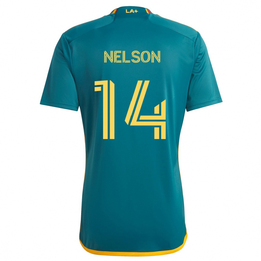 Kids Football John Nelson #14 Green Yellow Away Jersey 2024/25 T-Shirt Uk