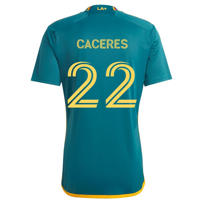 Kids Football Martín Cáceres #22 Green Yellow Away Jersey 2024/25 T-Shirt Uk