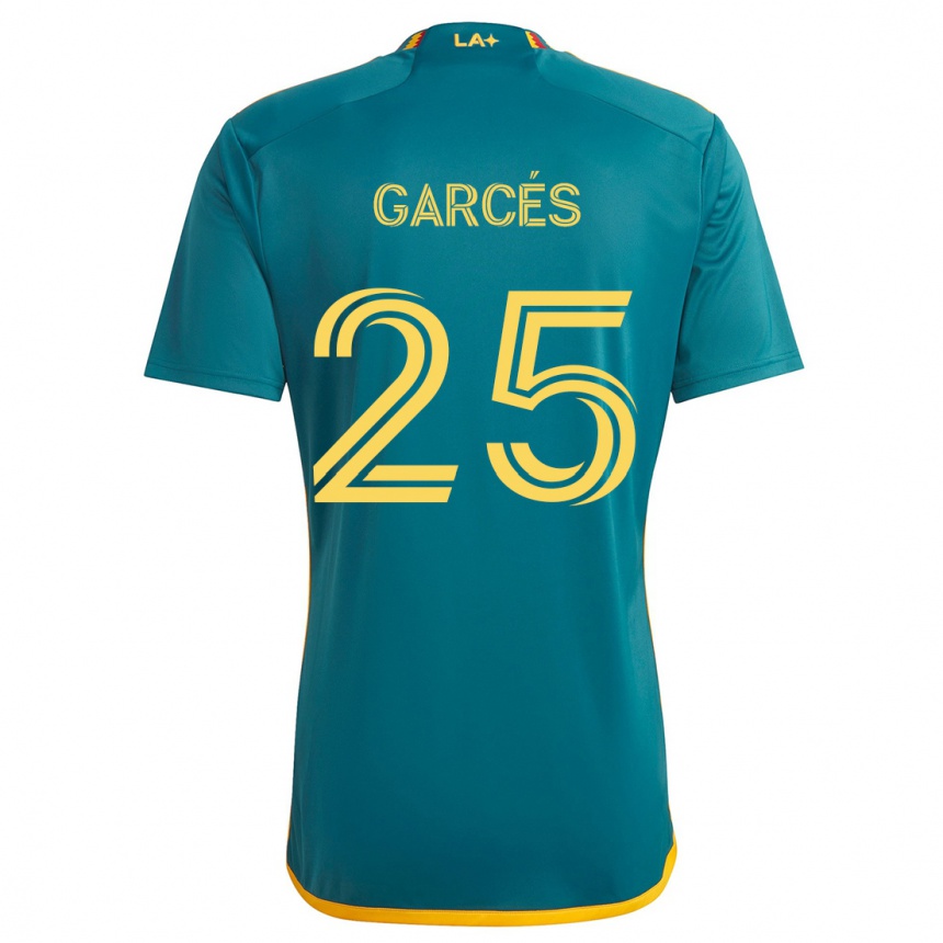 Kids Football Carlos Garcés #25 Green Yellow Away Jersey 2024/25 T-Shirt Uk