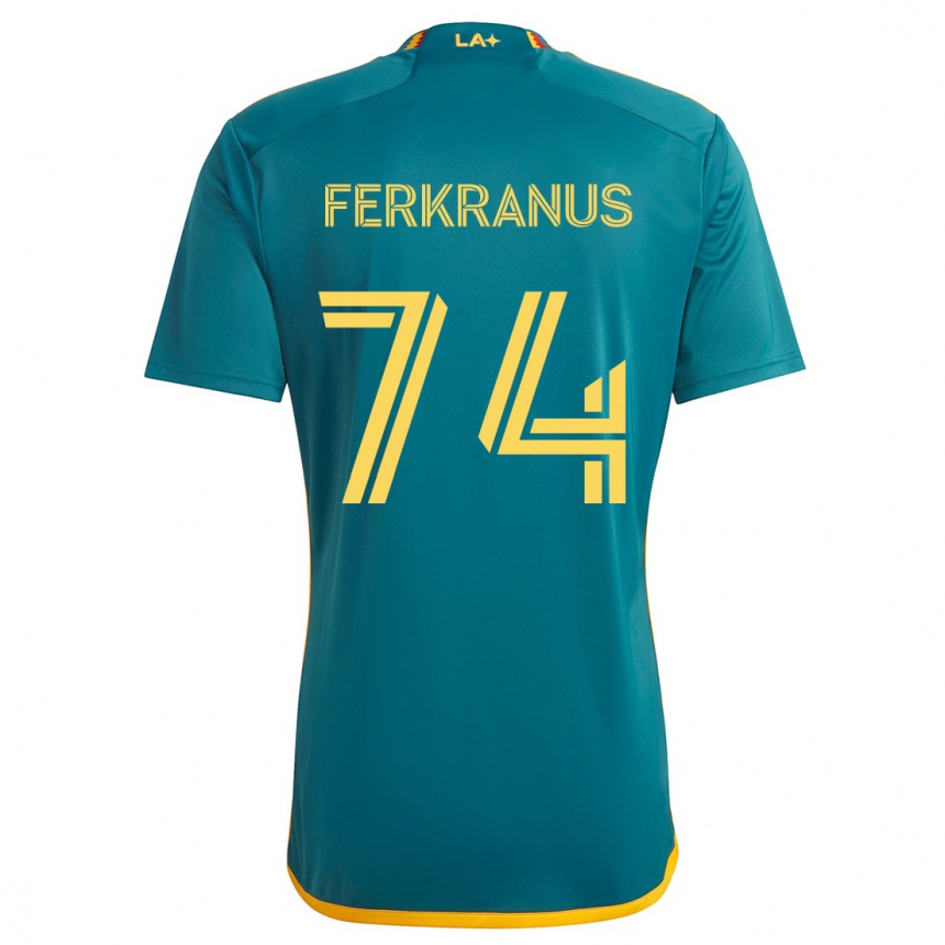 Kids Football Marcus Ferkranus #74 Green Yellow Away Jersey 2024/25 T-Shirt Uk