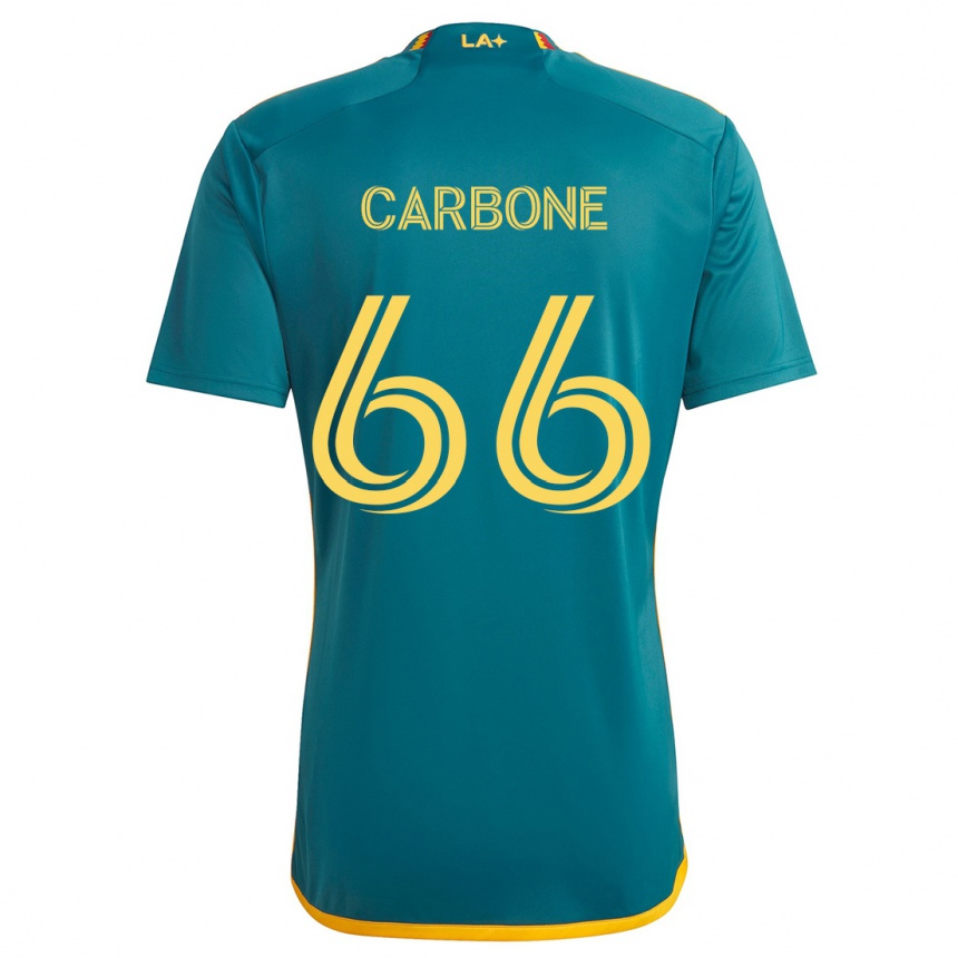 Kids Football Matteo Carbone #66 Green Yellow Away Jersey 2024/25 T-Shirt Uk