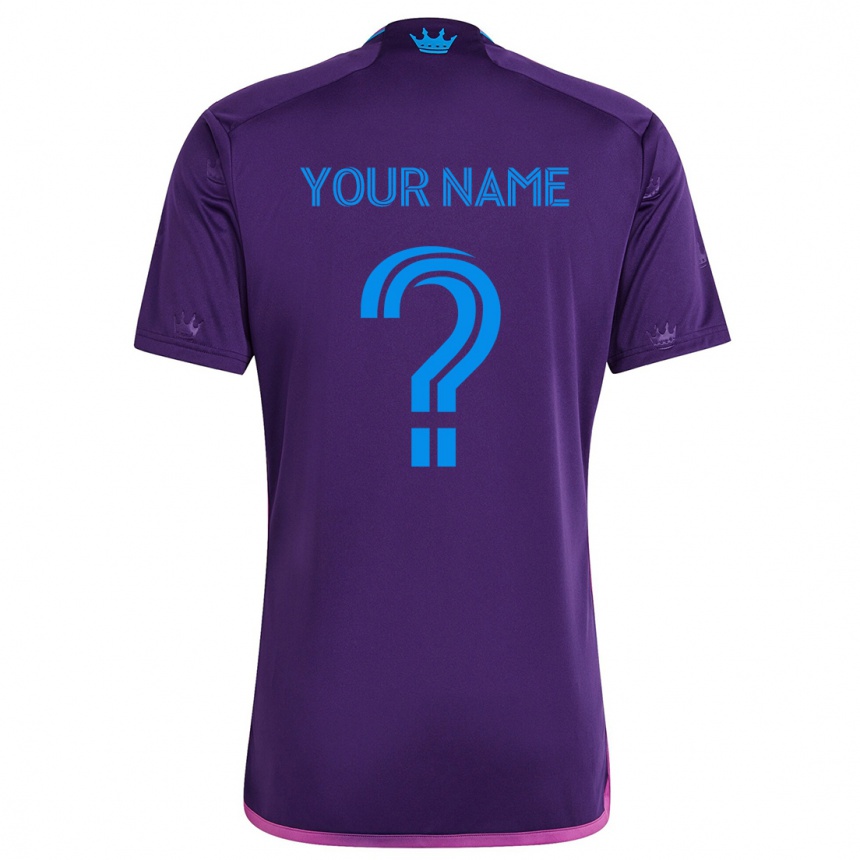 Kids Football Your Name #0 Purple Blue Away Jersey 2024/25 T-Shirt Uk