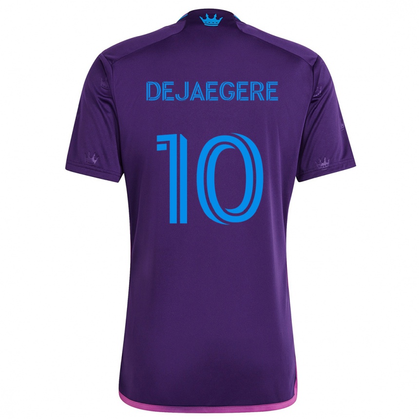 Kids Football Brecht Dejaegere #10 Purple Blue Away Jersey 2024/25 T-Shirt Uk