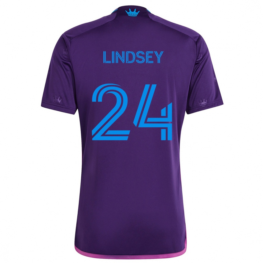 Kids Football Jaylin Lindsey #24 Purple Blue Away Jersey 2024/25 T-Shirt Uk