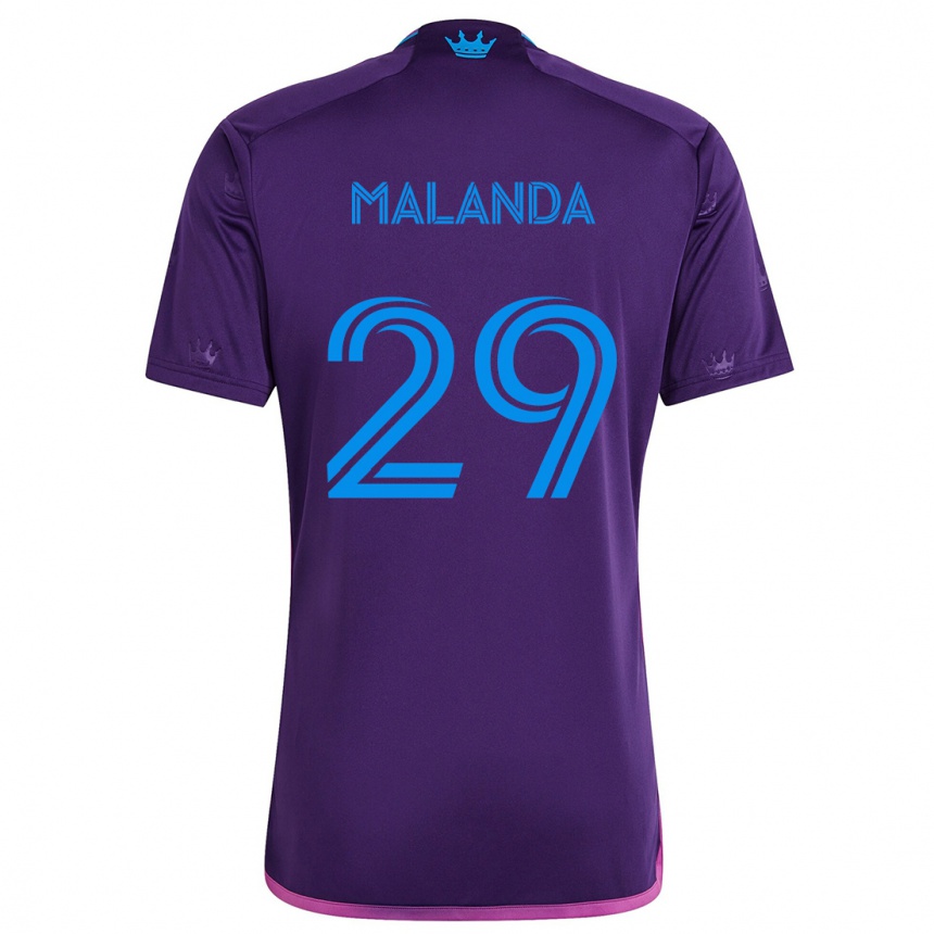 Kids Football Adilson Malanda #29 Purple Blue Away Jersey 2024/25 T-Shirt Uk