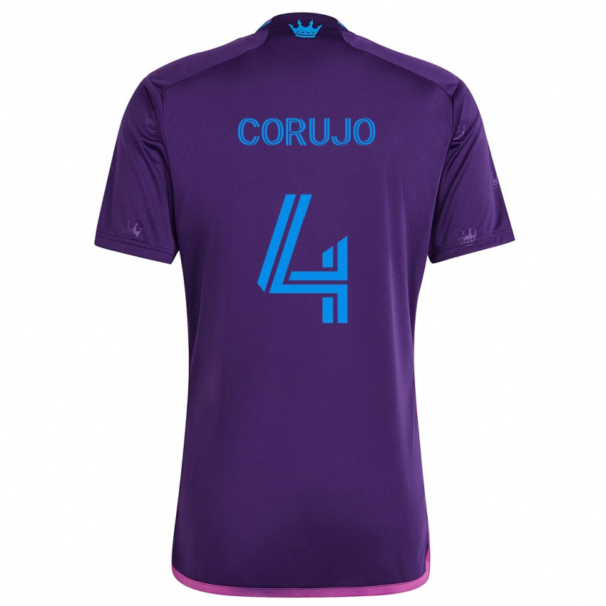 Kids Football Guzmán Corujo #4 Purple Blue Away Jersey 2024/25 T-Shirt Uk