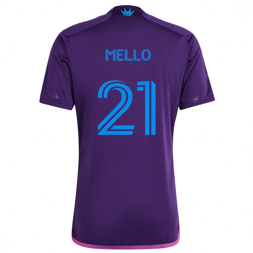 Kids Football Vinicius Mello #21 Purple Blue Away Jersey 2024/25 T-Shirt Uk