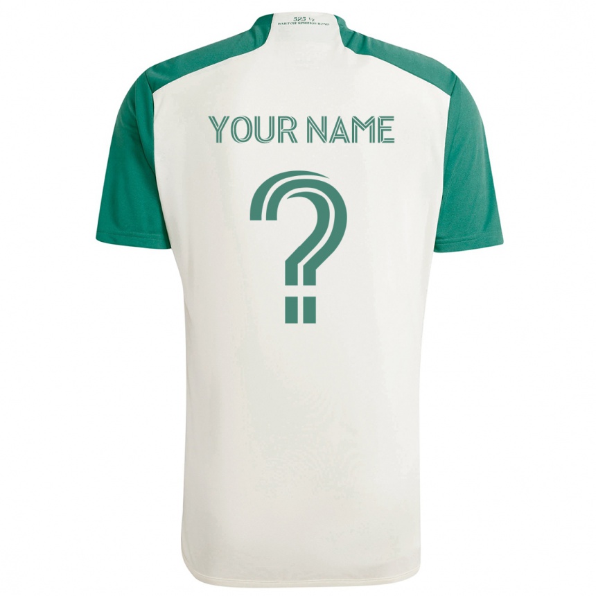 Kids Football Your Name #0 Tan Green Away Jersey 2024/25 T-Shirt Uk