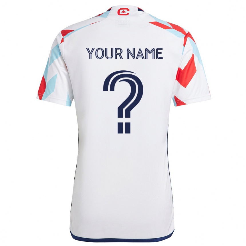 Kids Football Your Name #0 White Red Blue Away Jersey 2024/25 T-Shirt Uk