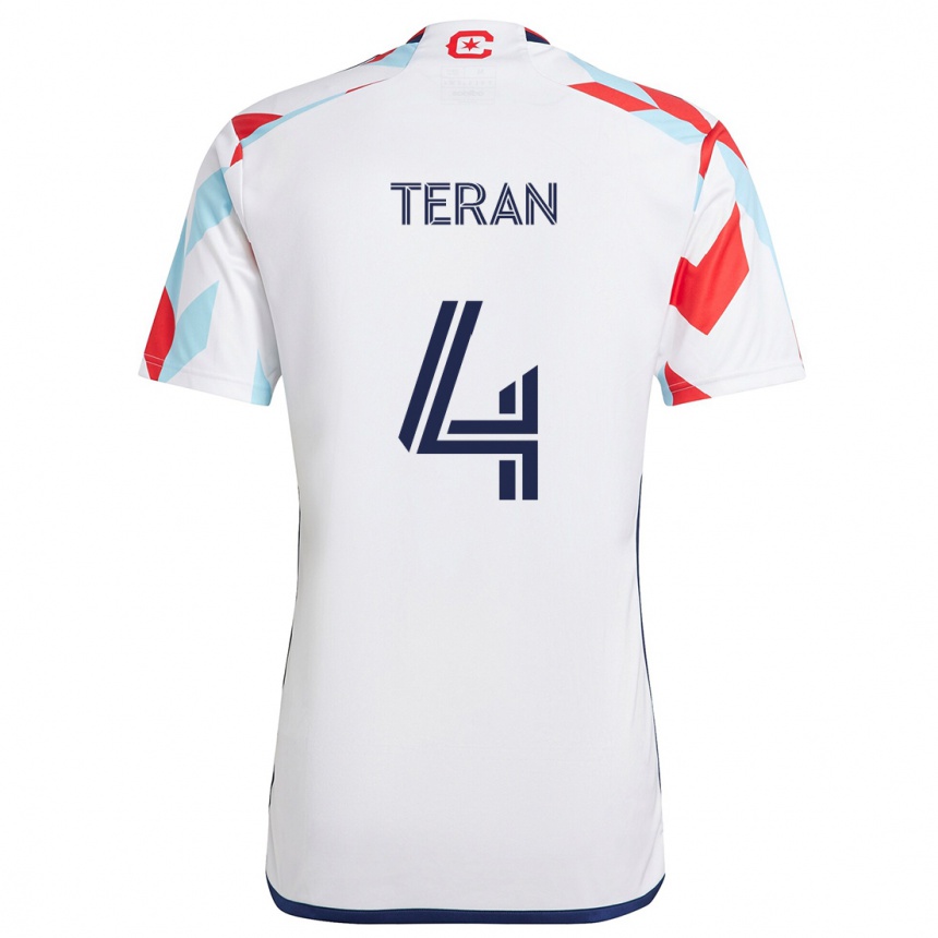 Kids Football Carlos Terán #4 White Red Blue Away Jersey 2024/25 T-Shirt Uk