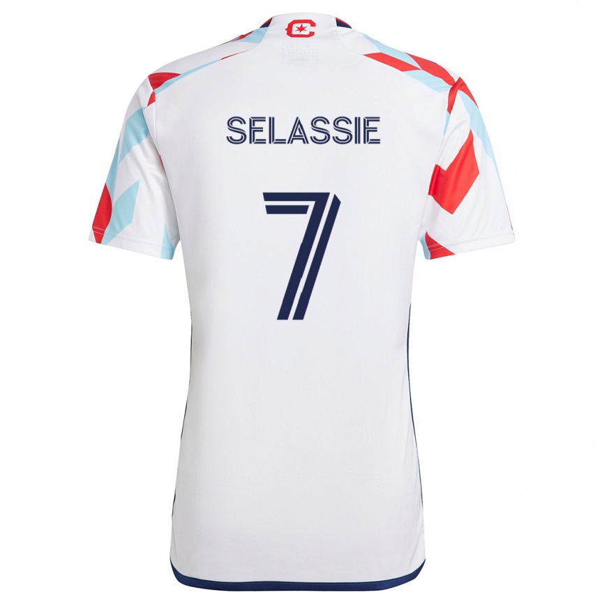 Kids Football Maren Haile-Selassie #7 White Red Blue Away Jersey 2024/25 T-Shirt Uk