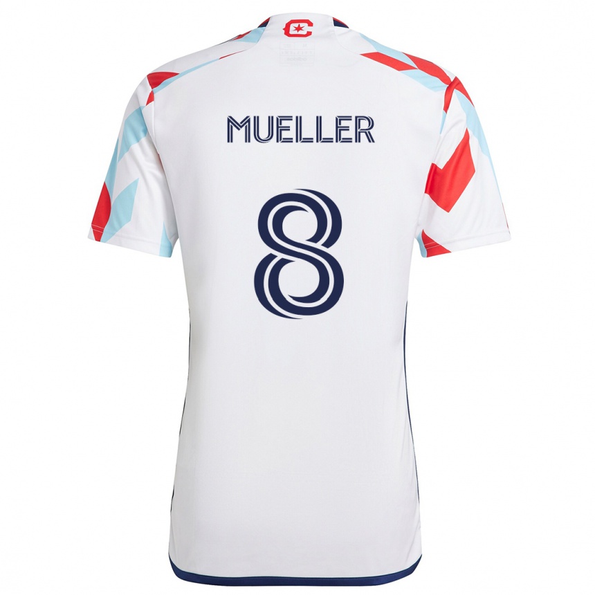 Kids Football Chris Mueller #8 White Red Blue Away Jersey 2024/25 T-Shirt Uk