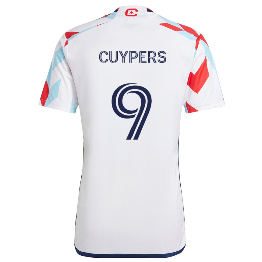 Kids Football Hugo Cuypers #9 White Red Blue Away Jersey 2024/25 T-Shirt Uk