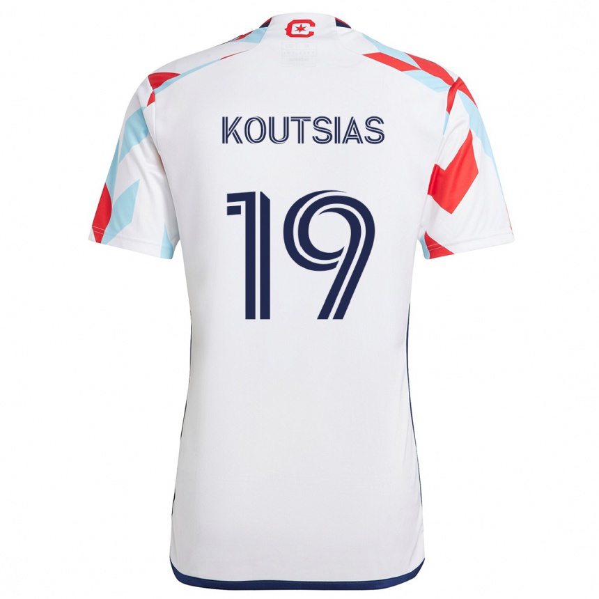 Kids Football Georgios Koutsias #19 White Red Blue Away Jersey 2024/25 T-Shirt Uk