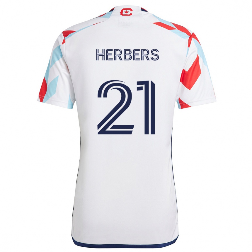 Kids Football Fabian Herbers #21 White Red Blue Away Jersey 2024/25 T-Shirt Uk