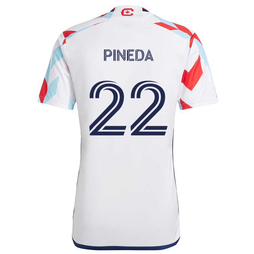 Kids Football Mauricio Pineda #22 White Red Blue Away Jersey 2024/25 T-Shirt Uk