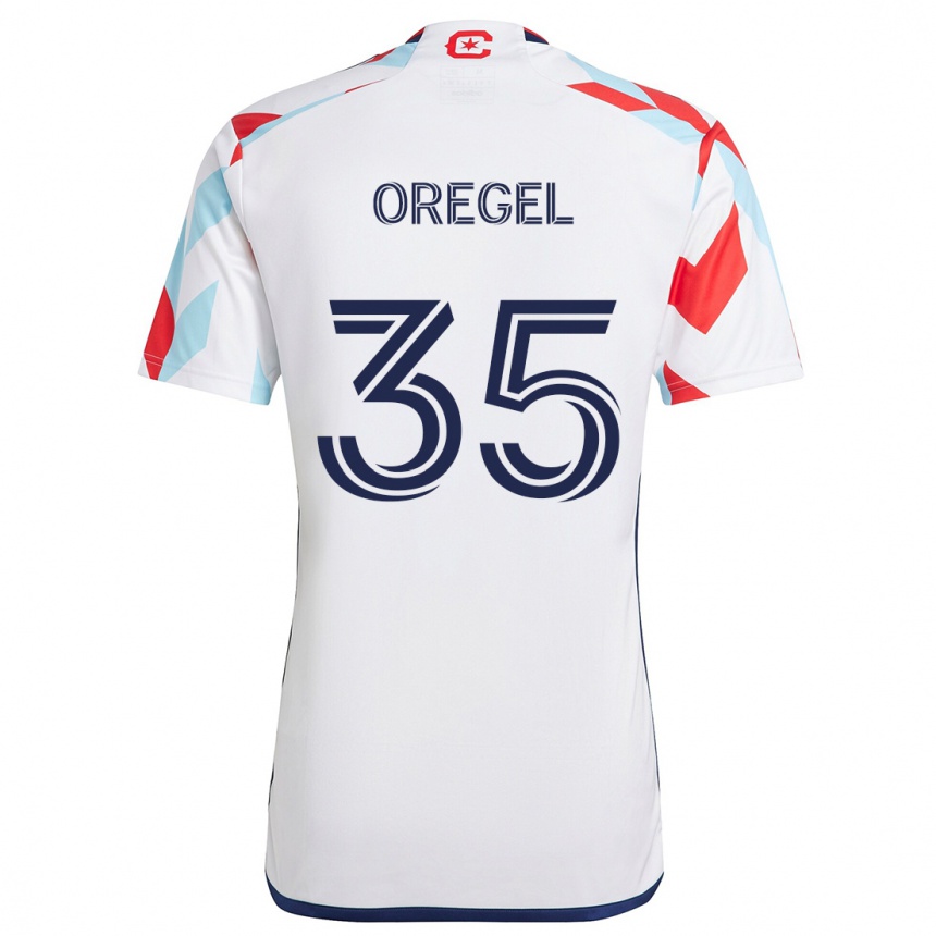 Kids Football Sergio Oregel #35 White Red Blue Away Jersey 2024/25 T-Shirt Uk