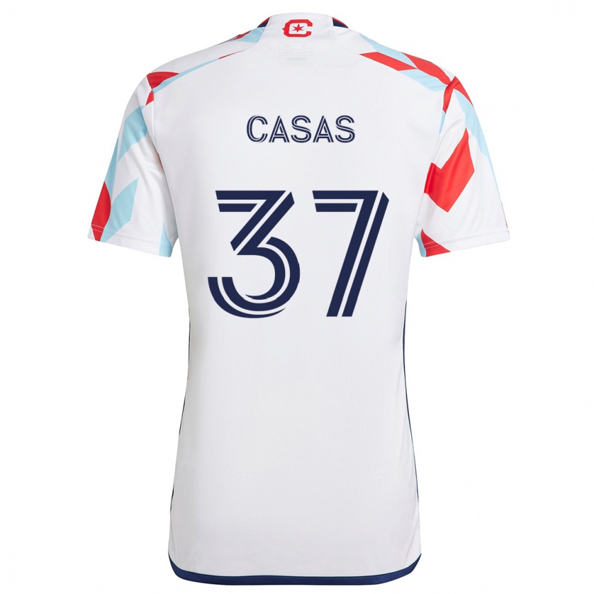 Kids Football Javier Casas #37 White Red Blue Away Jersey 2024/25 T-Shirt Uk