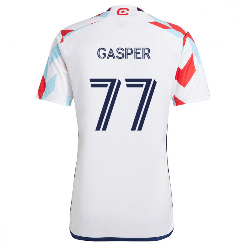 Kids Football Chase Gasper #77 White Red Blue Away Jersey 2024/25 T-Shirt Uk