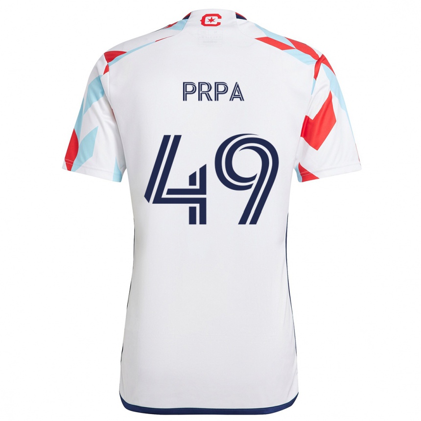 Kids Football Luka Prpa #49 White Red Blue Away Jersey 2024/25 T-Shirt Uk