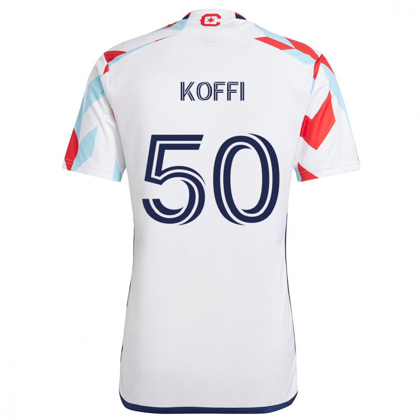 Kids Football Christian Koffi #50 White Red Blue Away Jersey 2024/25 T-Shirt Uk