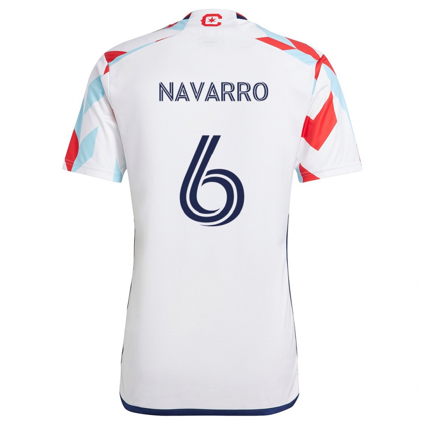 Kids Football Miguel Navarro #6 White Red Blue Away Jersey 2024/25 T-Shirt Uk