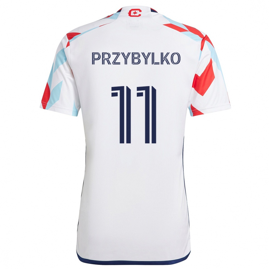 Kids Football Kacper Przybylko #11 White Red Blue Away Jersey 2024/25 T-Shirt Uk