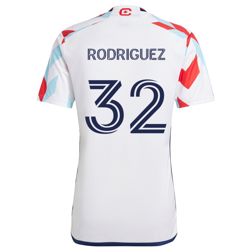 Kids Football Missael Rodríguez #32 White Red Blue Away Jersey 2024/25 T-Shirt Uk