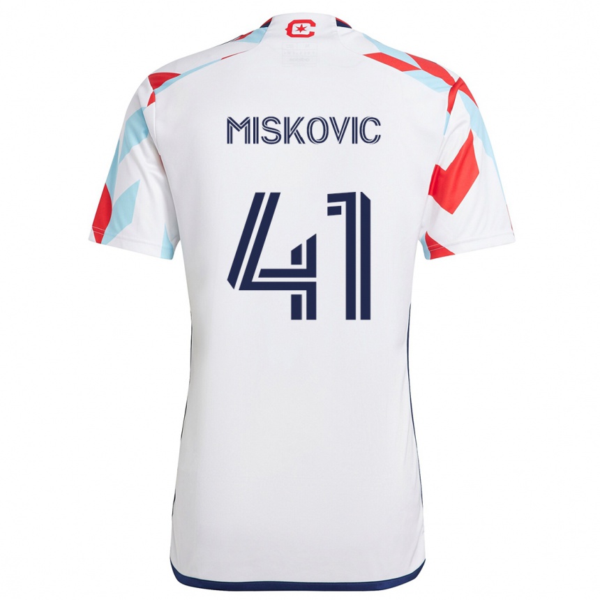 Kids Football Mihajlo Miskovic #41 White Red Blue Away Jersey 2024/25 T-Shirt Uk