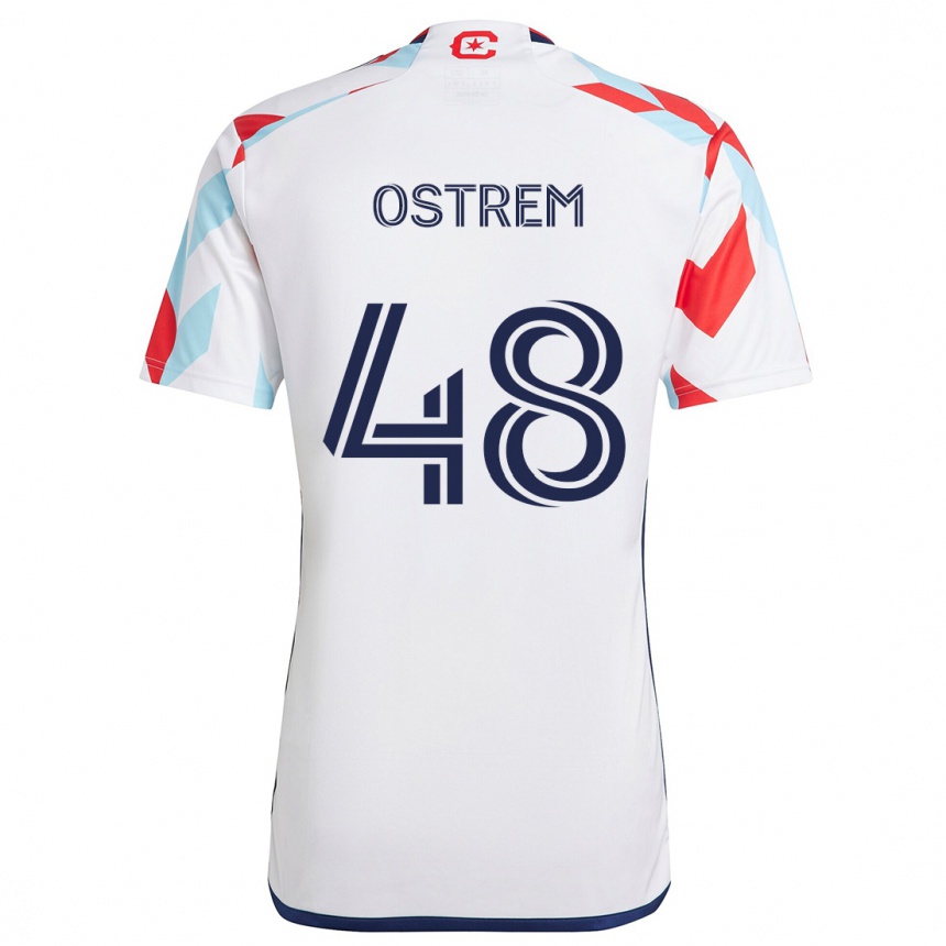 Kids Football Charlie Ostrem #48 White Red Blue Away Jersey 2024/25 T-Shirt Uk