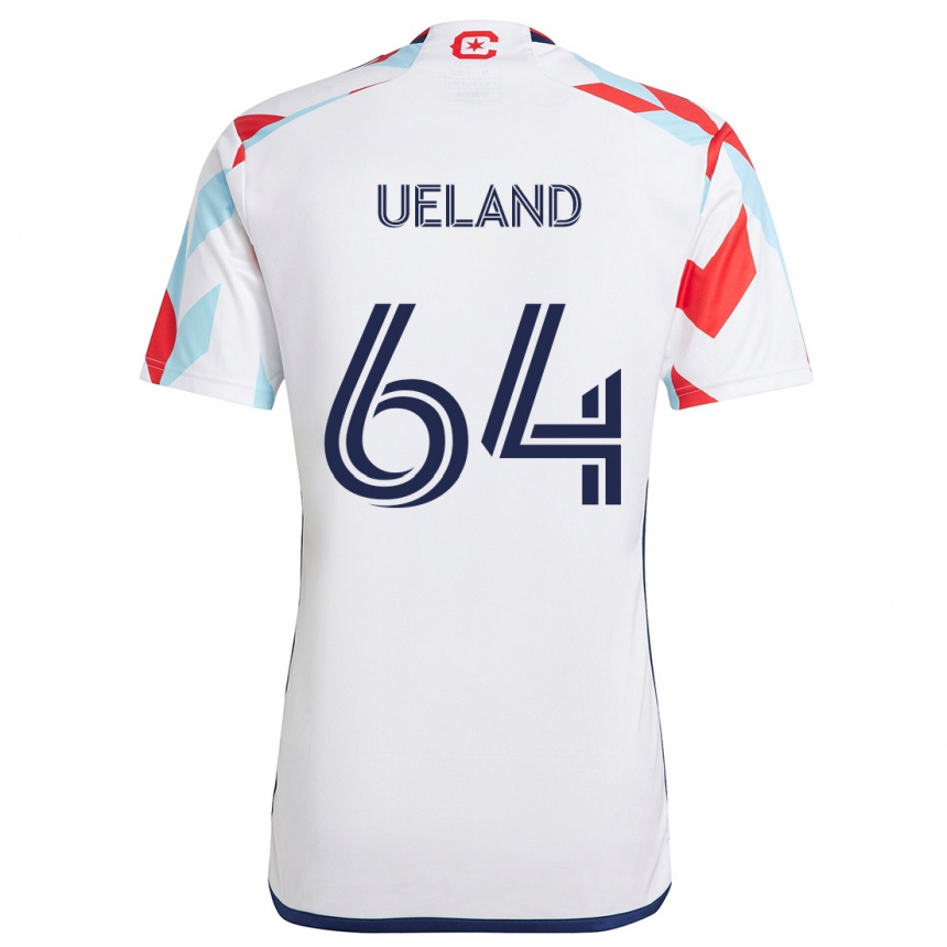 Kids Football Andreas Ueland #64 White Red Blue Away Jersey 2024/25 T-Shirt Uk