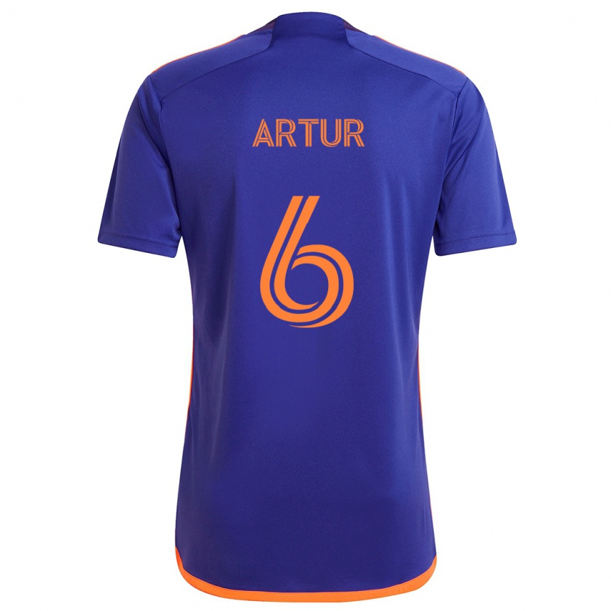 Kids Football Artur #6 Purple Orange Away Jersey 2024/25 T-Shirt Uk