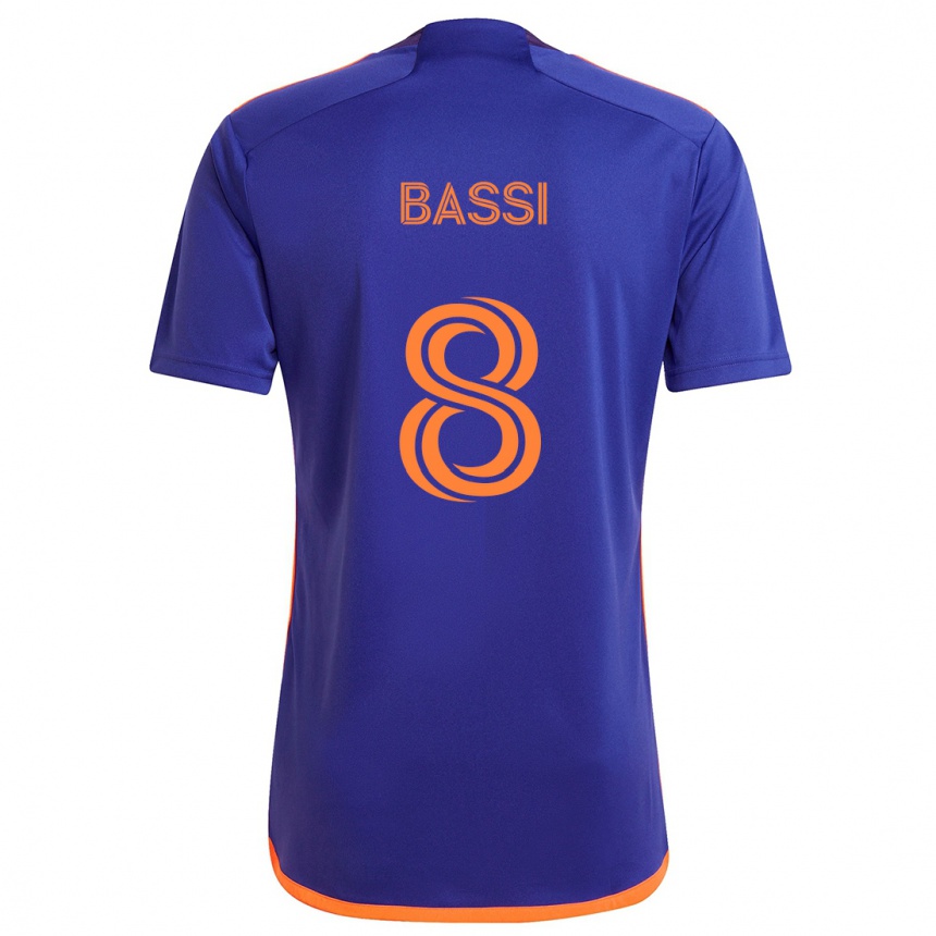 Kids Football Amine Bassi #8 Purple Orange Away Jersey 2024/25 T-Shirt Uk