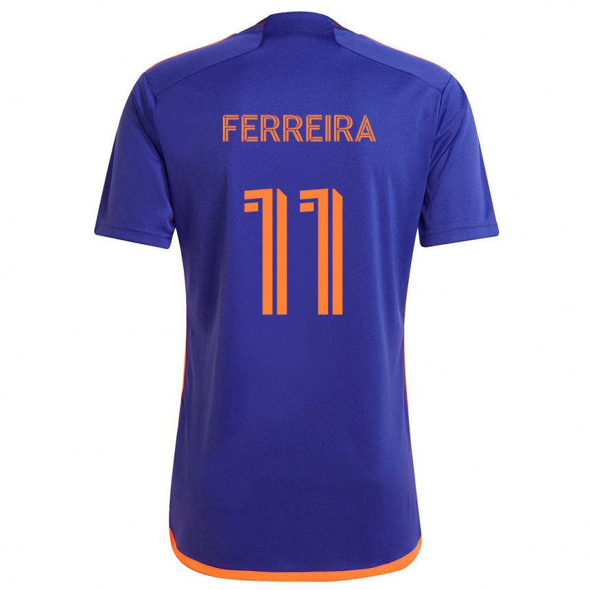 Kids Football Sebastián Ferreira #11 Purple Orange Away Jersey 2024/25 T-Shirt Uk