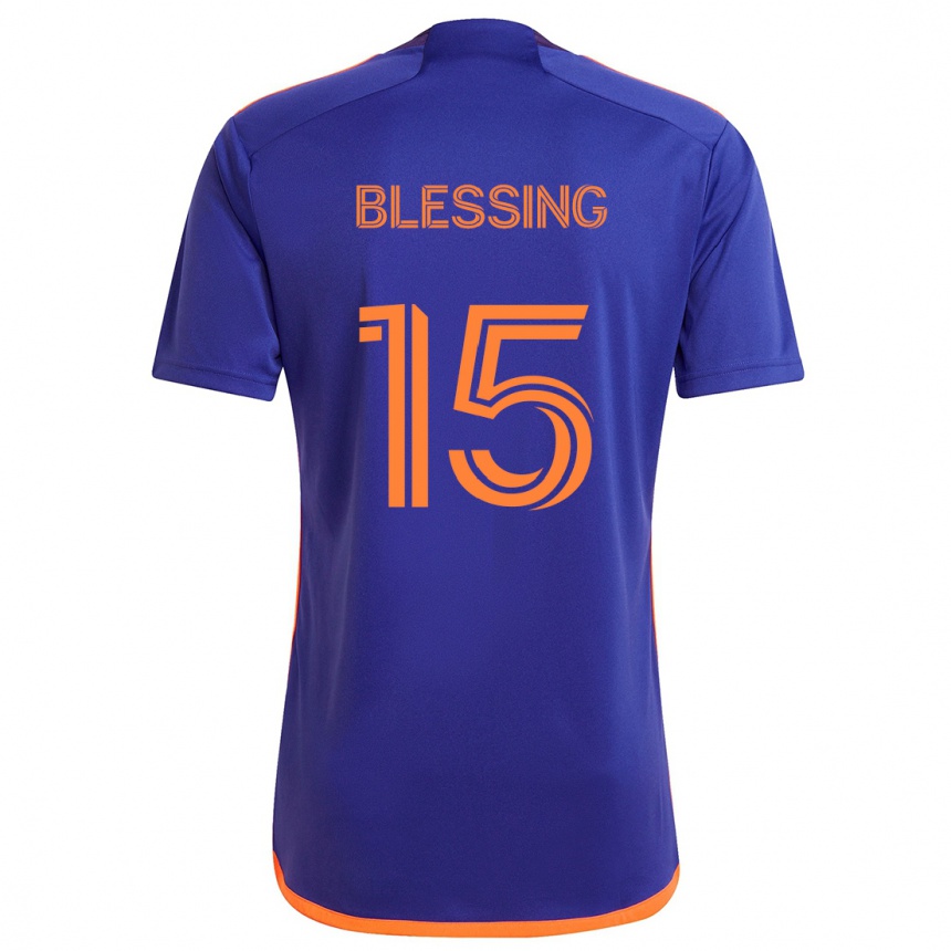 Kids Football Latif Blessing #15 Purple Orange Away Jersey 2024/25 T-Shirt Uk