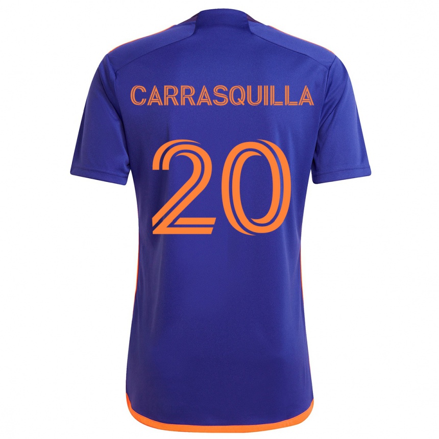 Kids Football Adalberto Carrasquilla #20 Purple Orange Away Jersey 2024/25 T-Shirt Uk