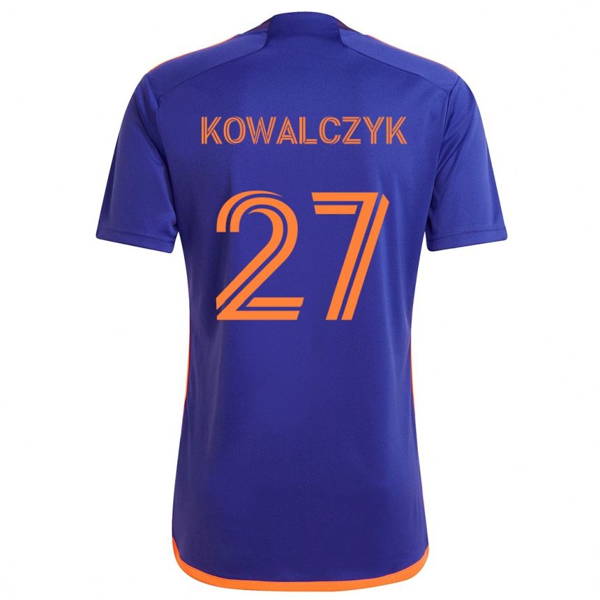 Kids Football Sebastian Kowalczyk #27 Purple Orange Away Jersey 2024/25 T-Shirt Uk