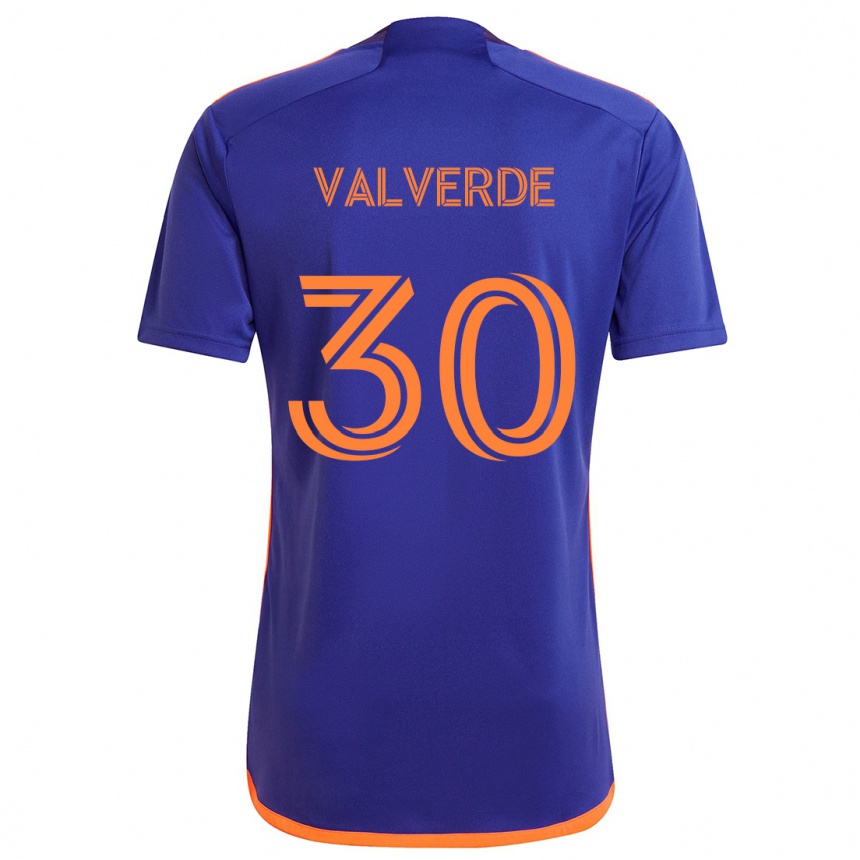 Kids Football Jefferson Valverde #30 Purple Orange Away Jersey 2024/25 T-Shirt Uk