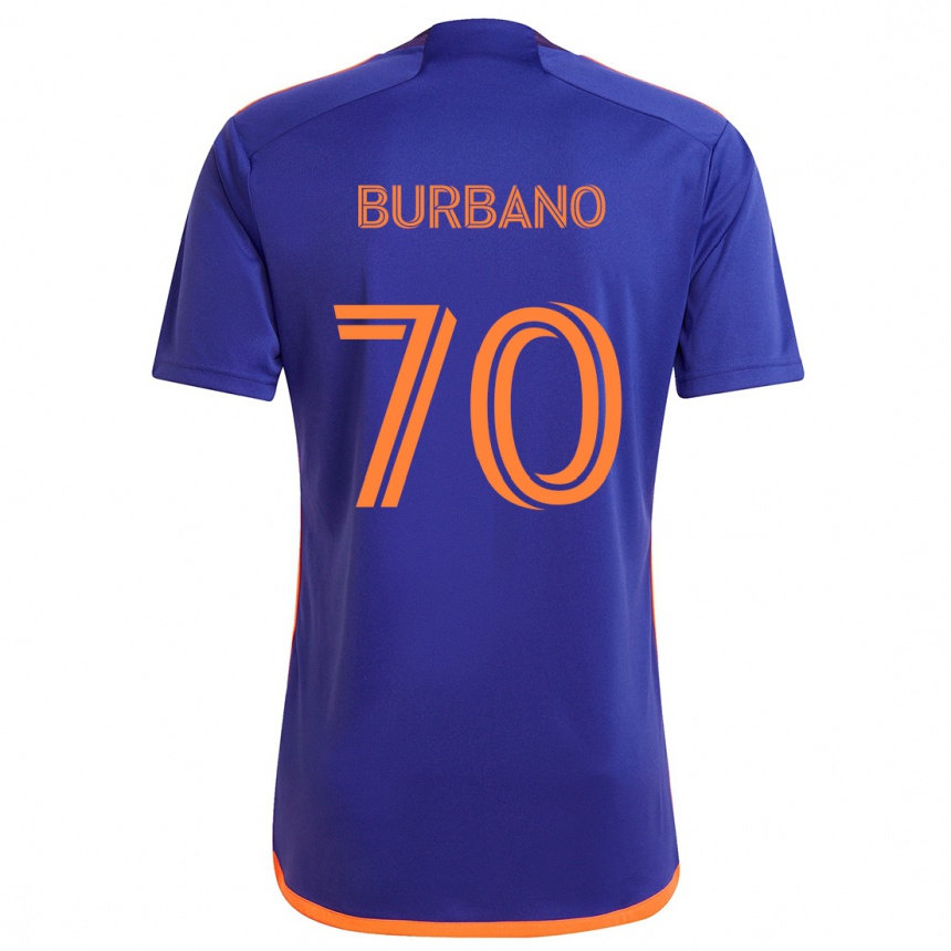 Kids Football Jordy Burbano #70 Purple Orange Away Jersey 2024/25 T-Shirt Uk