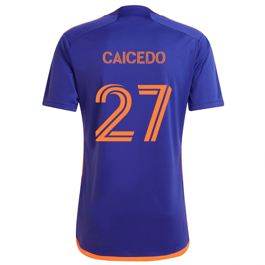 Kids Football Luis Caicedo #27 Purple Orange Away Jersey 2024/25 T-Shirt Uk