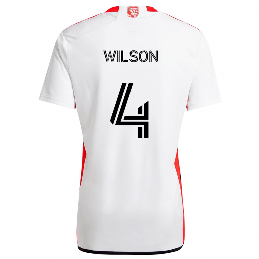 Kids Football Bruno Wilson #4 White Red Away Jersey 2024/25 T-Shirt Uk