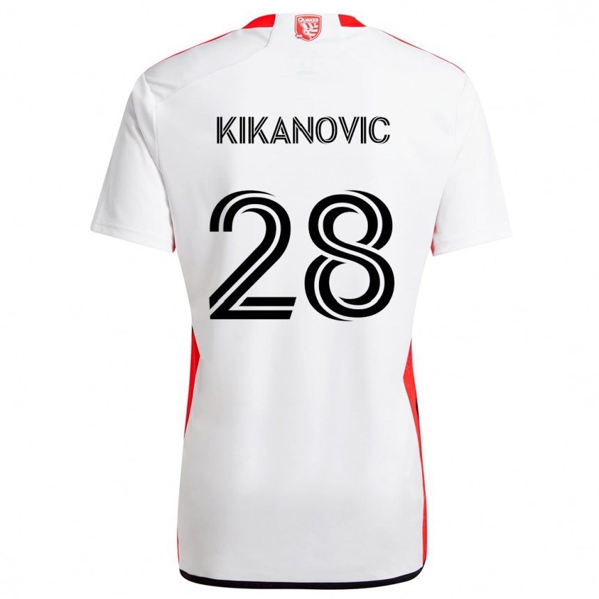 Kids Football Benjamin Kikanovic #28 White Red Away Jersey 2024/25 T-Shirt Uk